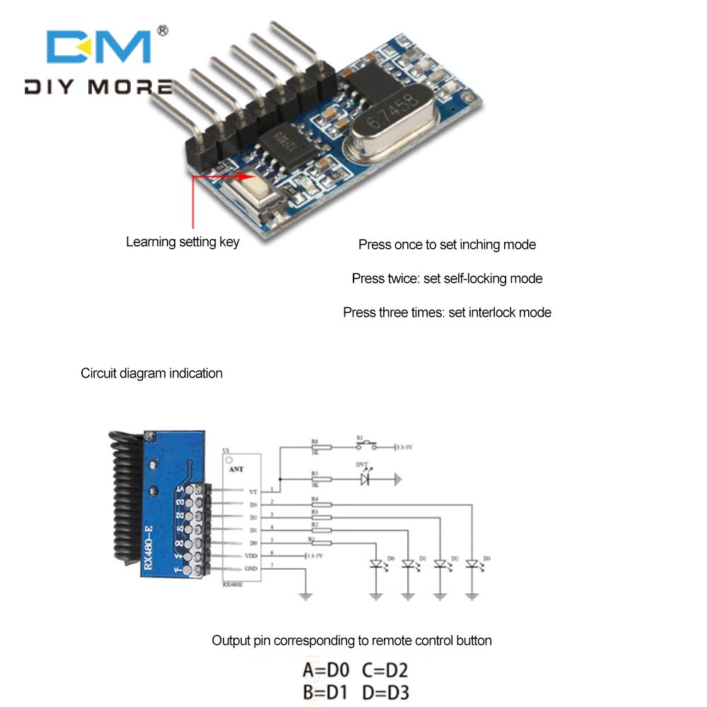 Diymore Mô-đun Thu Và Phát RF Không Dây 433Mhz Mô-đun Thu Điều Khiển Từ Xa