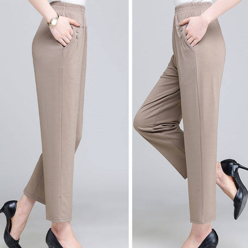 New Mother Pants Ice Silk Summer Middle-aged and Elderly Thin Casual Pants Loose High Waist Elastic Waist Women's Trousers