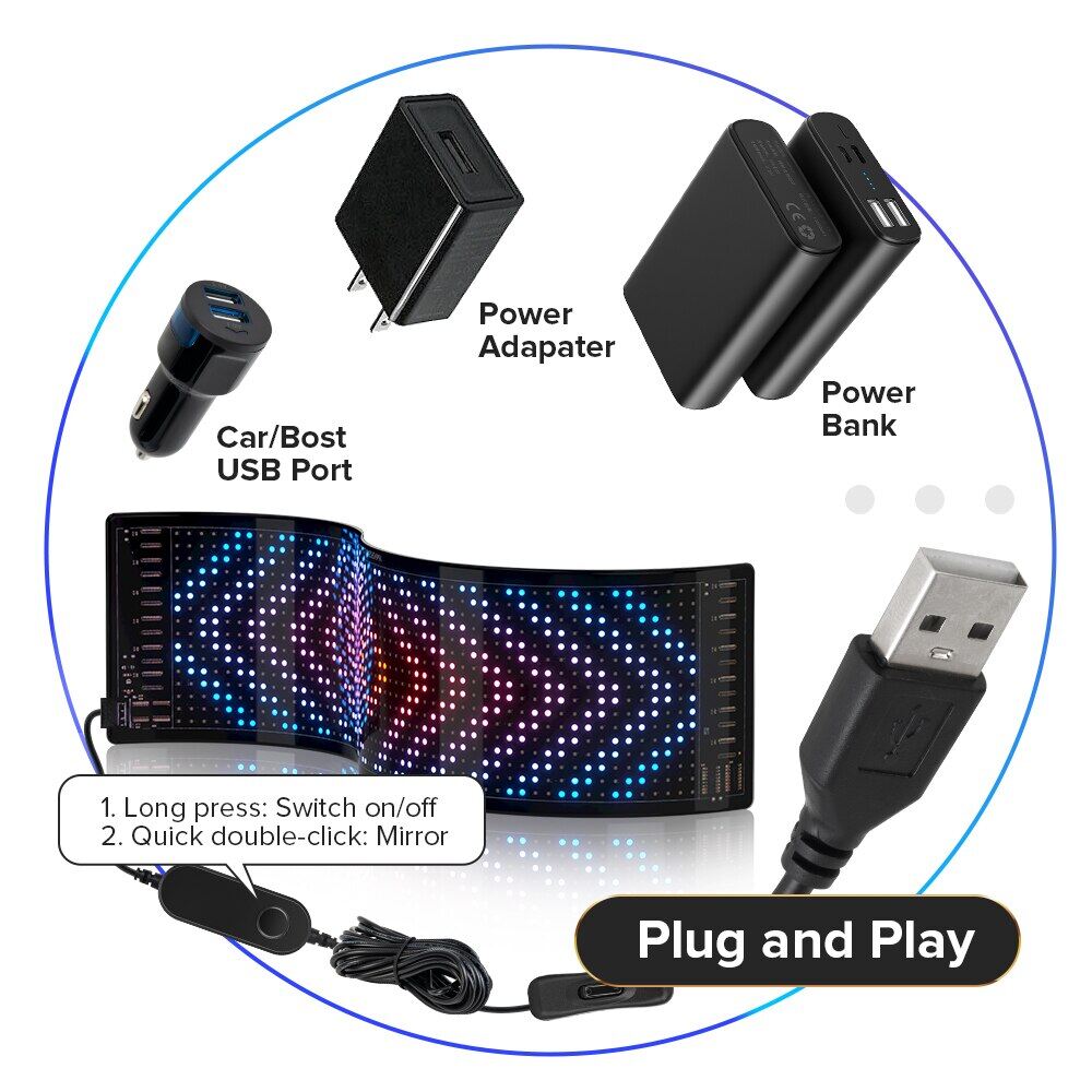 LED Matrix Pixel Panel Bluetooth APP USB 5V Flexible Addressable RGB Pattern Graffiti Scrolling Text Animation Display Car Shop