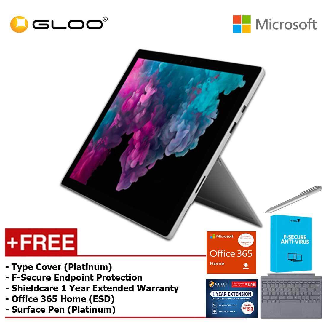 Microsoft Surface Pro 6 Core i7/8GB RAM - 256GB + Type Cover Platinum + Office 365 Home + Fsecure End Point Protection + Shieldcare 1 Year Extended Warranty + Pen Platinum Malaysia