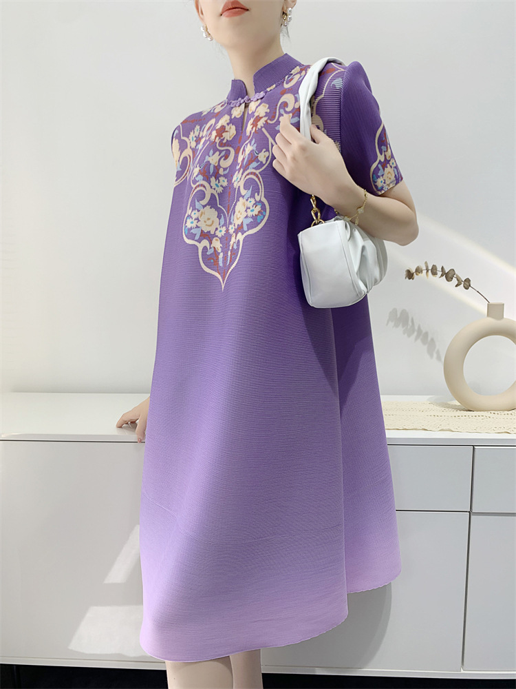 Đầm Midi Nữ Đầm Xếp Li Mới In Hình Cổ Điển