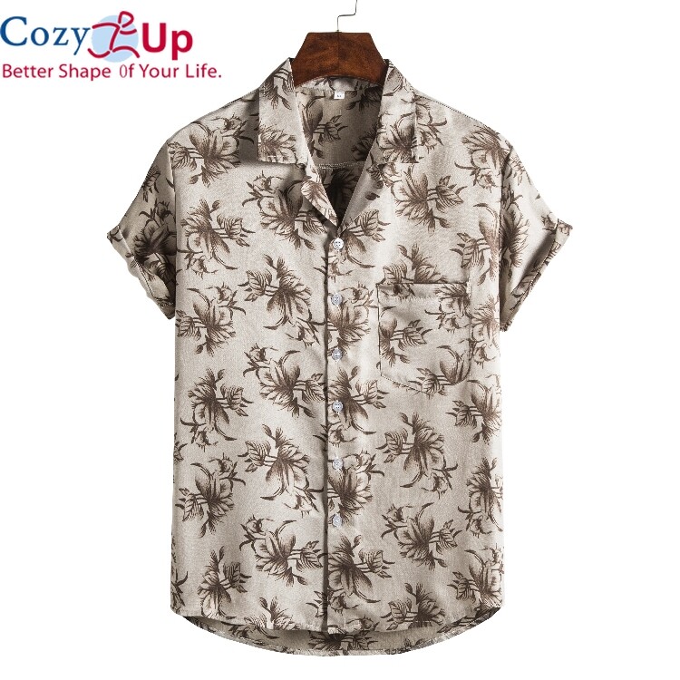 Cozy Up Men's Short-sleeved Shirt Fashion Comfortable Cotton and Linen Slim Floral Batik