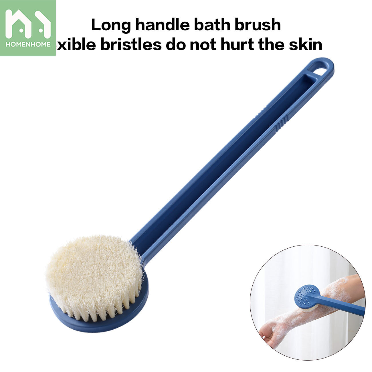 Homenhome Long Handle Soft Bristle Rich Foaming Back Massage Bath Brush