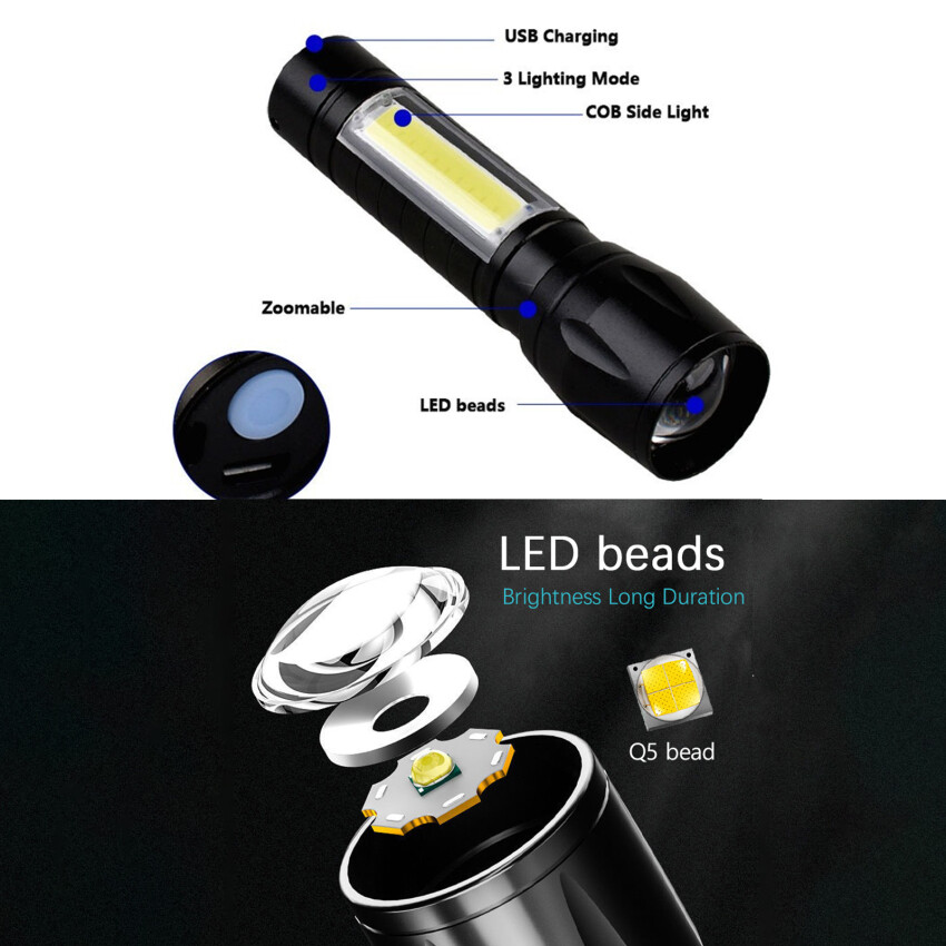 1PC High Power Rechargeable LED Flashlight Mini Zoom Torch Mini Torch LED Rechargeable Flashlight Portable USB Charging Flashlight
