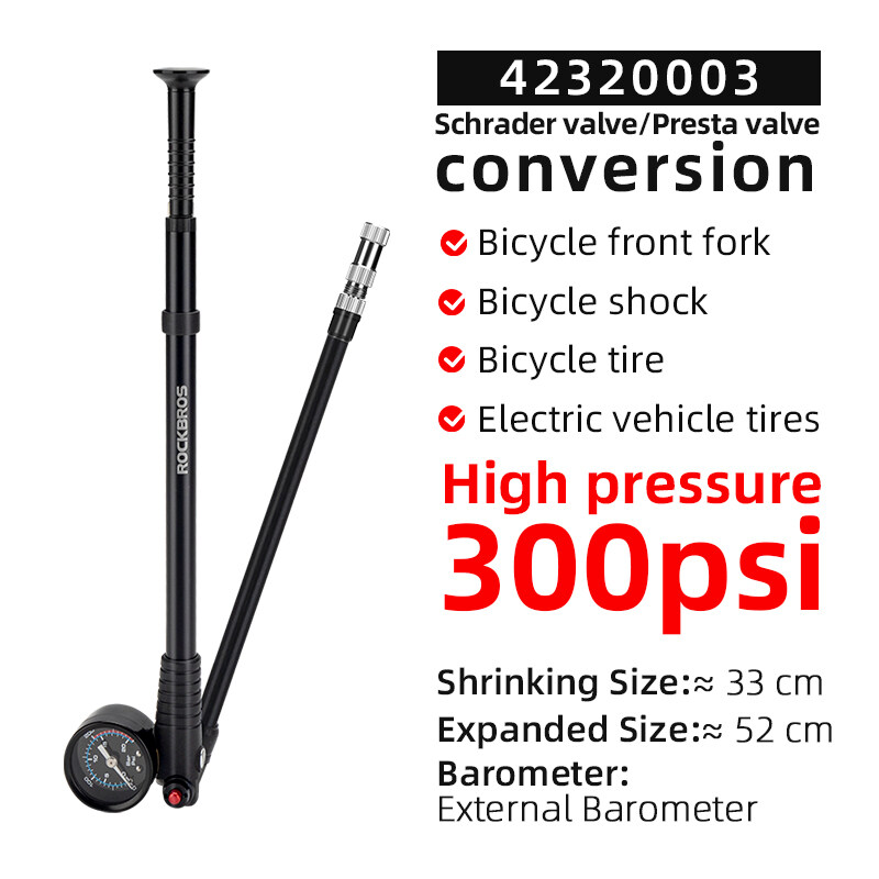 Rockbros Front Fork Pump With Gauge Psi High Pressure Mutifuctional Portable Barometer Air