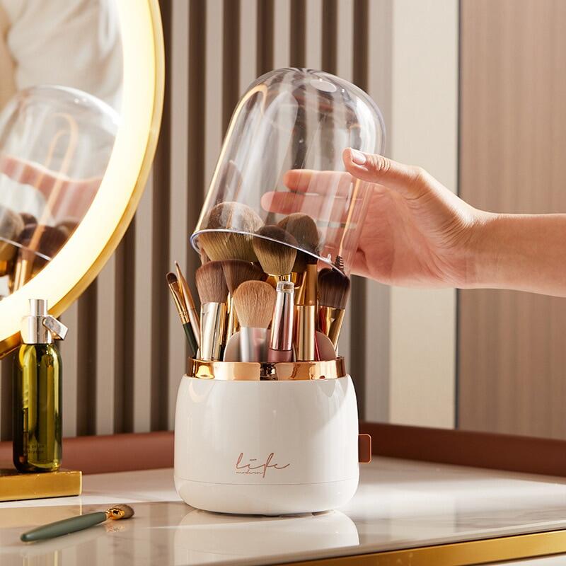 Makeup Brushes Holder 360° Rotating Portable Make Up Tools Jewelry Container Desktop Makeup Organizer Cosmetic Storage Box