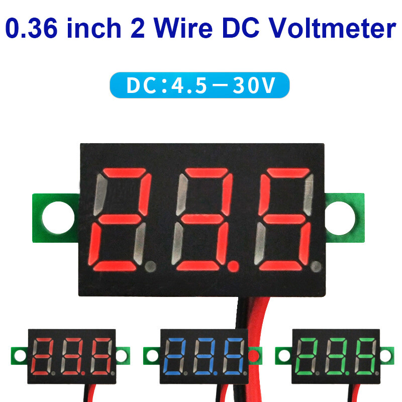 DC 4.5V-30V 0.36 inch vôn kế kỹ thuật số hiển thị hai dây vôn kế đầu cho đồng hồ điện áp xe máy