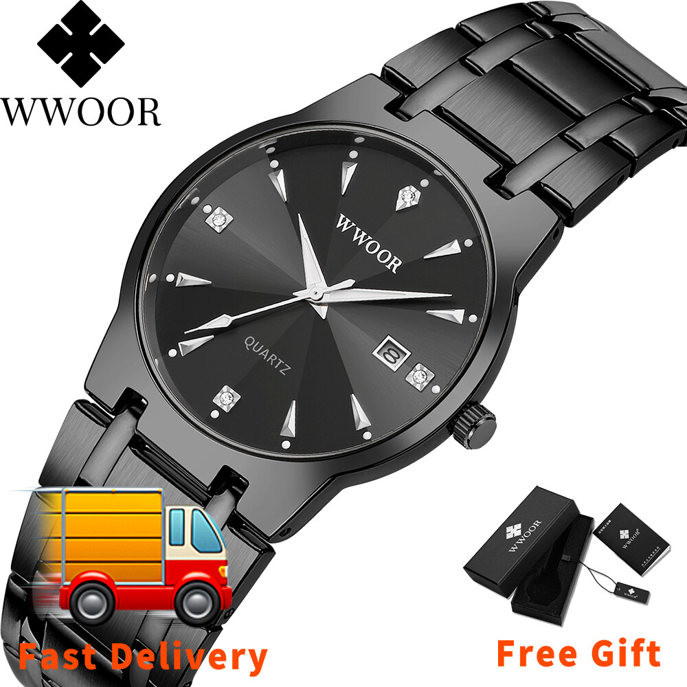 Đồng Hồ Đeo Tay WWOOR Cho Nam Đồng Hồ Thạch Anh Nhật Bản Bằng Thép Không Gỉ Có Dấu Kim Cương Thời Trang Sang Trọng Thường Ngày Màu Đen Vàng Kim