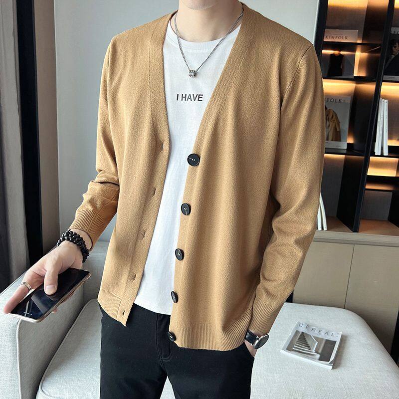 Knitted Shirt Men Plus Size 4XL 2022 Winter New Fashion V Neck Thin Sweater Jacket Fashion Solid Color Button Cardigan Knitted Coat Men