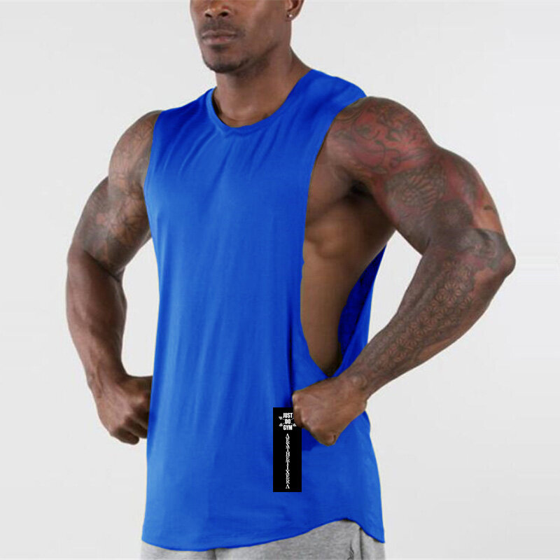 Cartoon Bodybuilding Drop Armhole Tank Top Gym Stringer Vest Summer Fitness Mens Cotton Clothing Loose O-neck Sleeveless