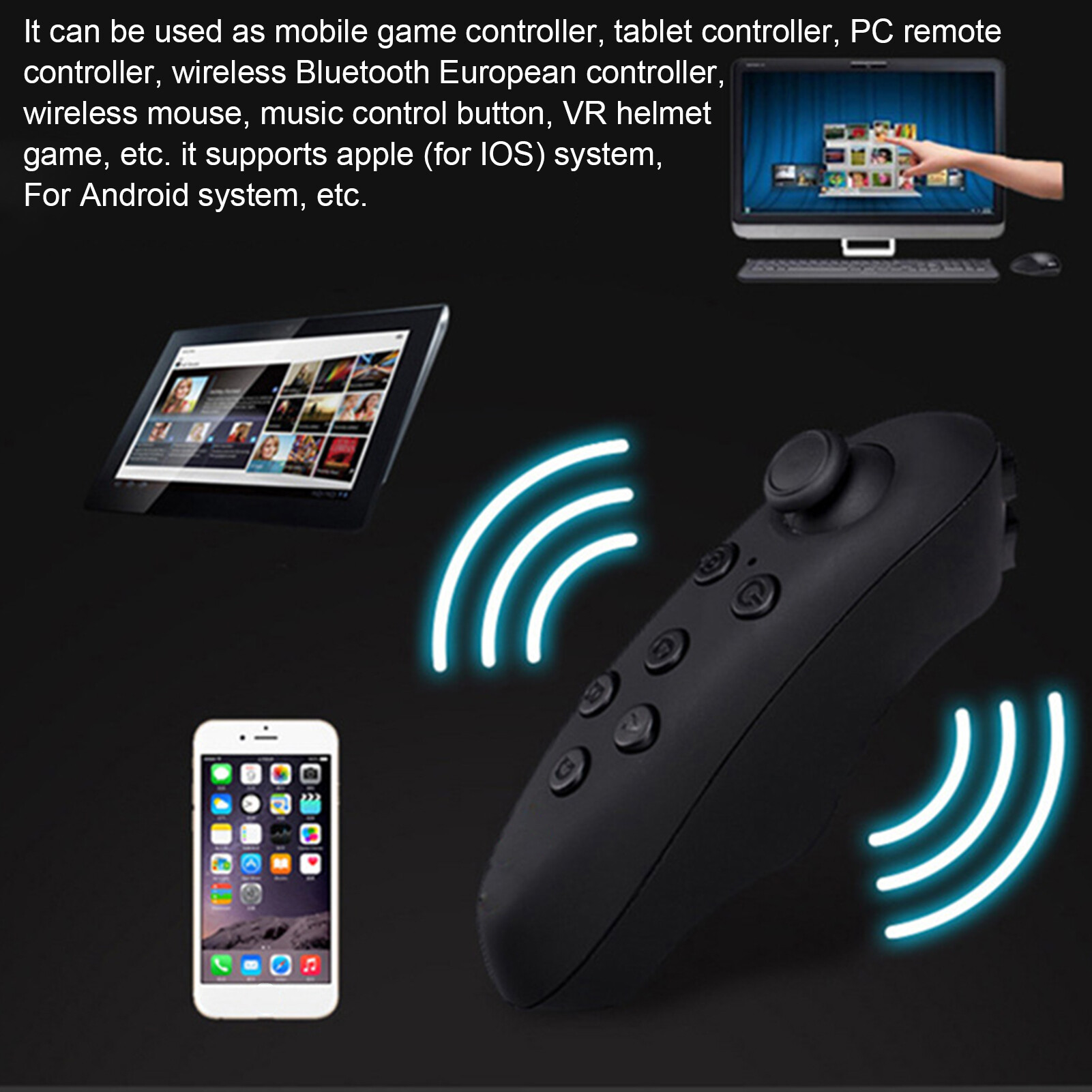 Fenquezisq®Phụ Kiện Tay Cầm Chơi Game VR Bluetooth 3.0, Xách Tay Phím Điều Khiển Không Dây Điều Khiển Từ Xa Cho Kính VR 3D