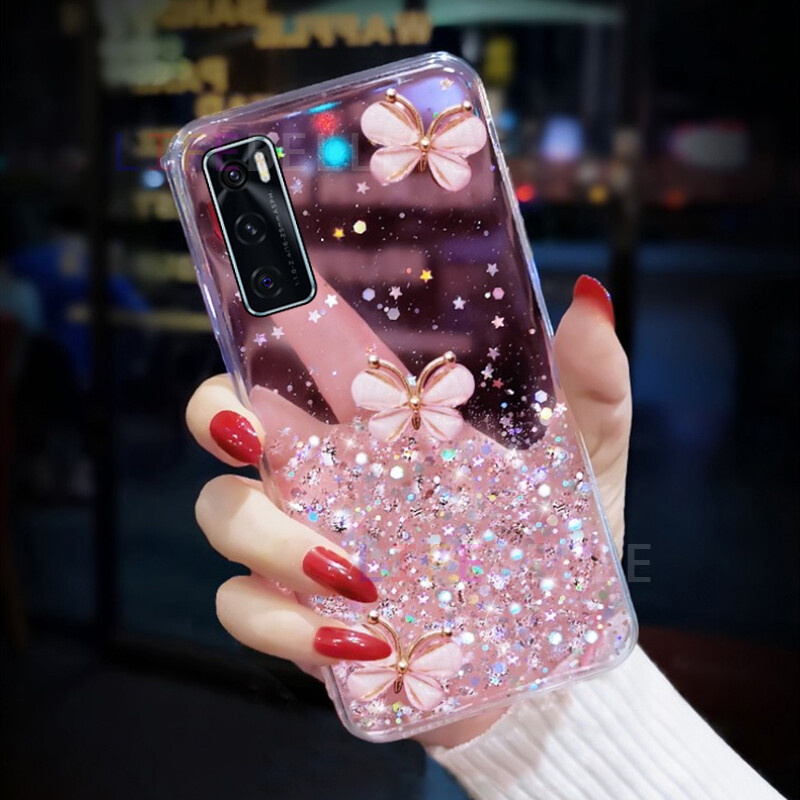LIFEBELLE Casing for Vivo V20 SE Case, Luxury Rhinestone Butterfly Glitter Star Foil Sparkle Bling Phone Casing Clear Soft TPU Silicone Bumper Bling Cellphone Cases Protective Cover Girls for Vivo V20SE