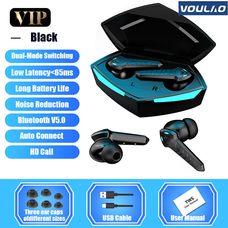 VOULAO Bluetooth V5.0 Earphones Low Latency Gaming Headsets TWS 9D
