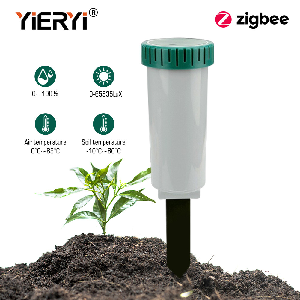 Yieryi độ chính xác cao dụng cụ kiểm tra đất 3 trong 1 độ ẩm/nhiệt độ đất/ánh sáng thông minh đất Máy đo nhiệt độ và độ ẩm IP67 không thấm nước ZigBee truyền không dây cho cây trồng trong chậu trang trại Vườn Nhà Kính