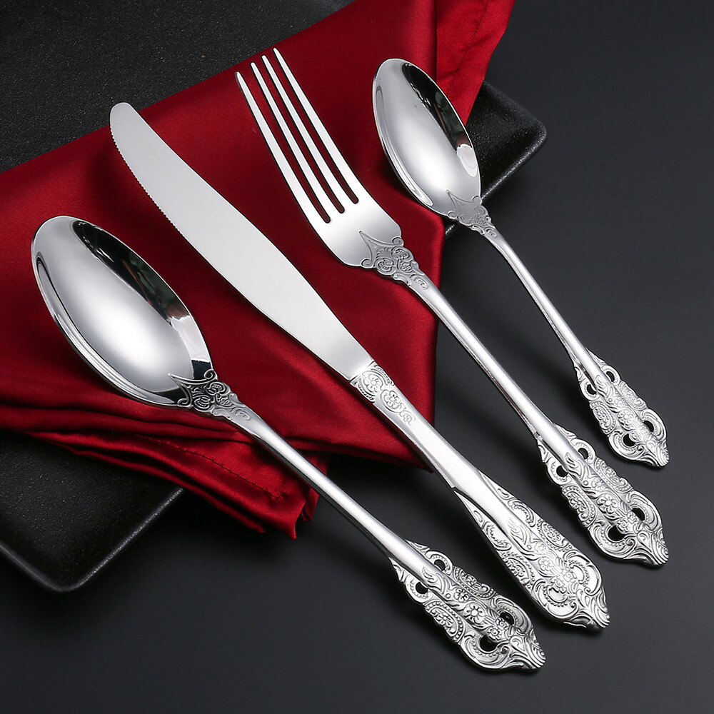 Luxury Tableware Engrave Spoon Fork Stainless Steel Tableware Western Cutlery Western Tableware Retro Tableware
