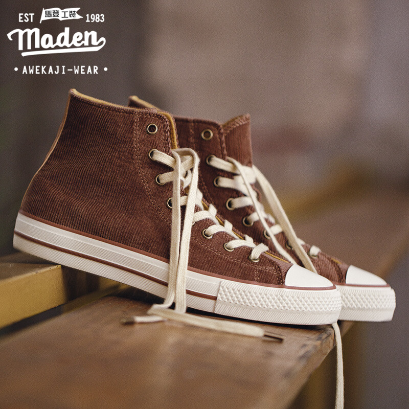 Maden brand men youth 2023 new campus students Japanese retro corduroy high-top canvas shoes academic board shoes trend wild male ins net red casual shoes