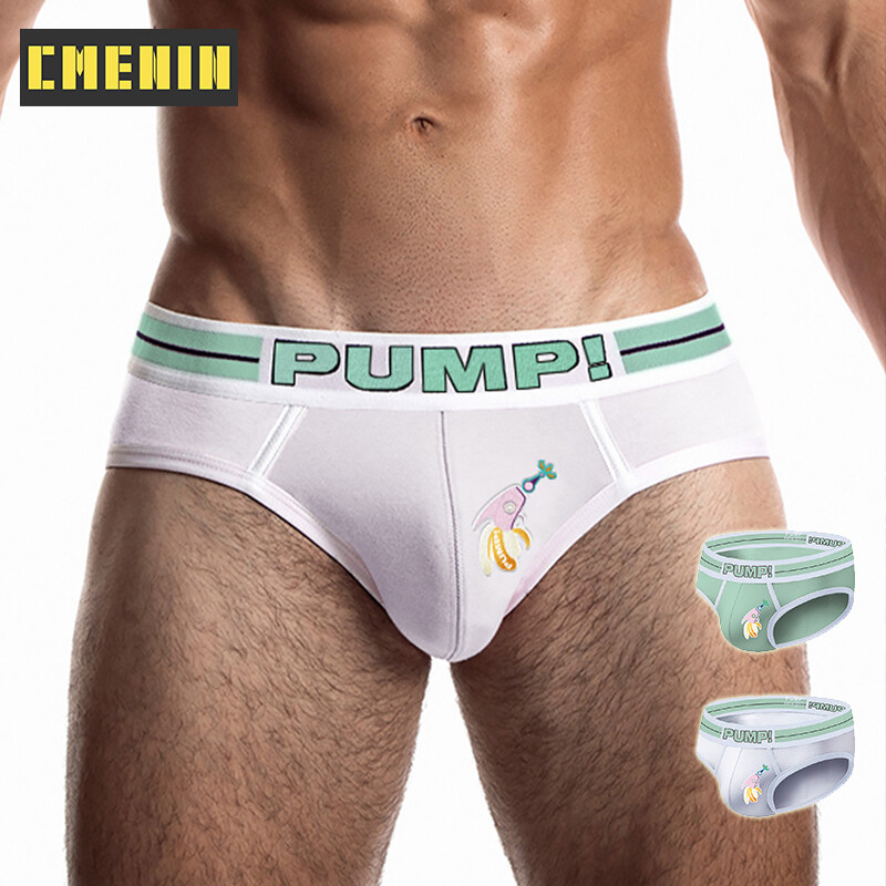 [CMENIN Official Store] Brief For Men (1 Pieces) PUMP Sport Ice Silk Sexy Underwear Men Jockstrap Briefs High Quality Men Bikini Underpants Male Panties Stripe Mens Innerwear PU038