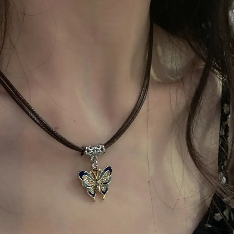 Classic Butterfly Pendant Necklace Y2K Leather Choker Choker Cool Accessories