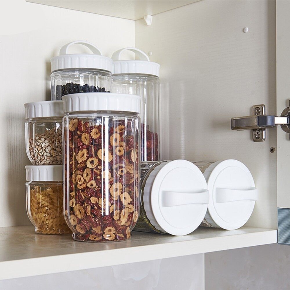 Kitchen Plastic White Food Storage Container With Lids Sealing Pot Cereal Rice Sealed Jar