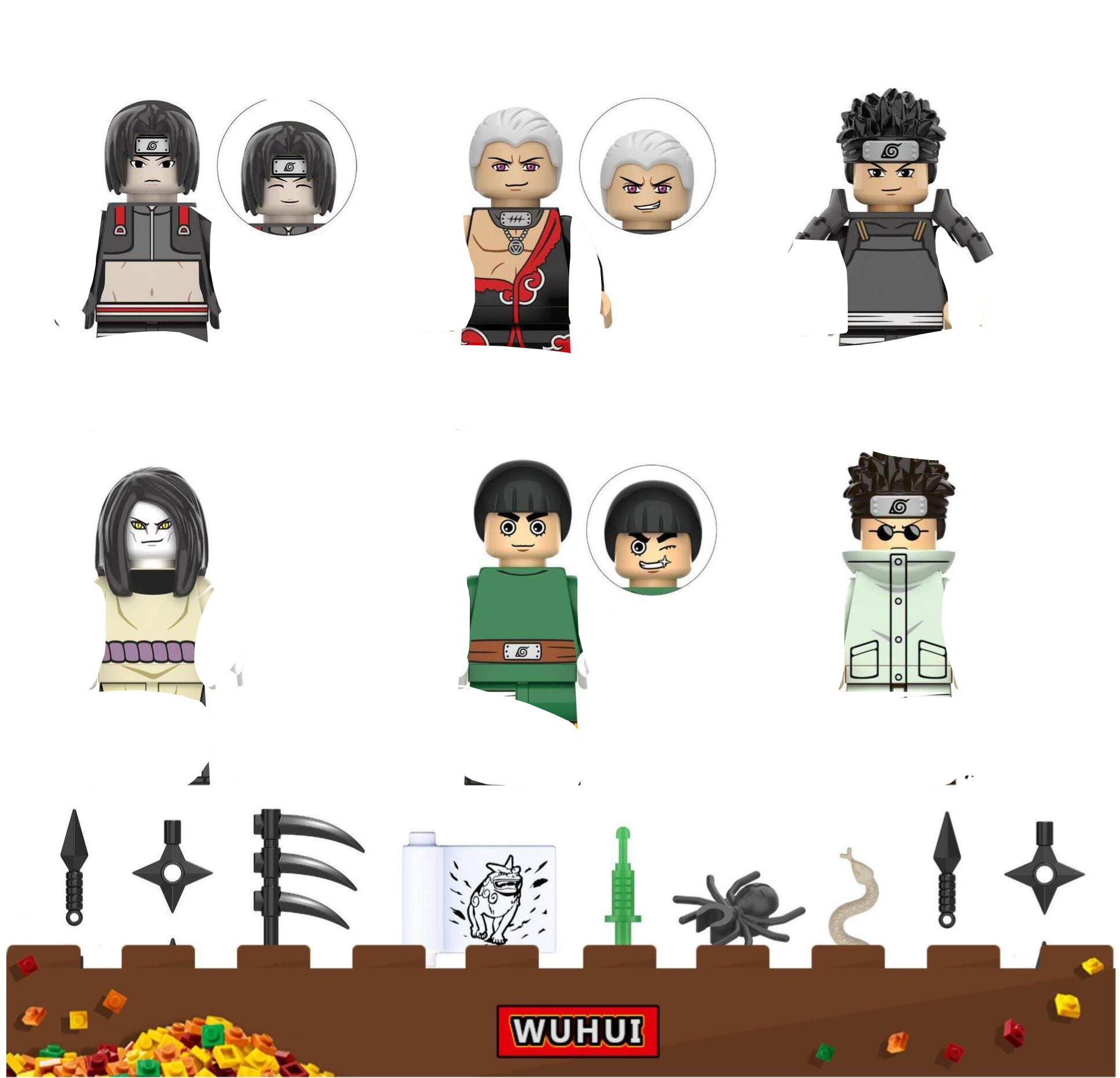 WUHUI 6PCS Narutoed Cartoon Minifigures Toy Building Kit Toys Building Blocks Naruto Sasuke Boren Mizuki Payne Figures Toys Building Bricks for Preschool Children Ages 3+ Kids Toys Compatible with All Brands