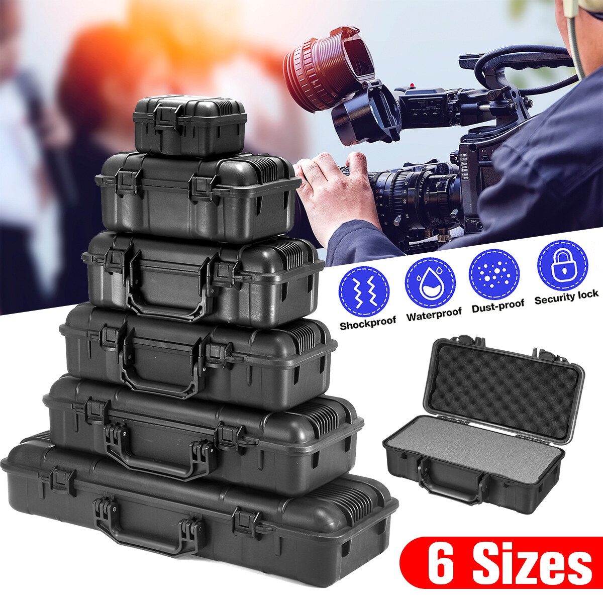 Hộp đựng pp vỏ cứng màu đen 6 kích cỡ hộp đựng dụng cụ chống sốc chống va đập chống nước tiện dụng hộp xốp