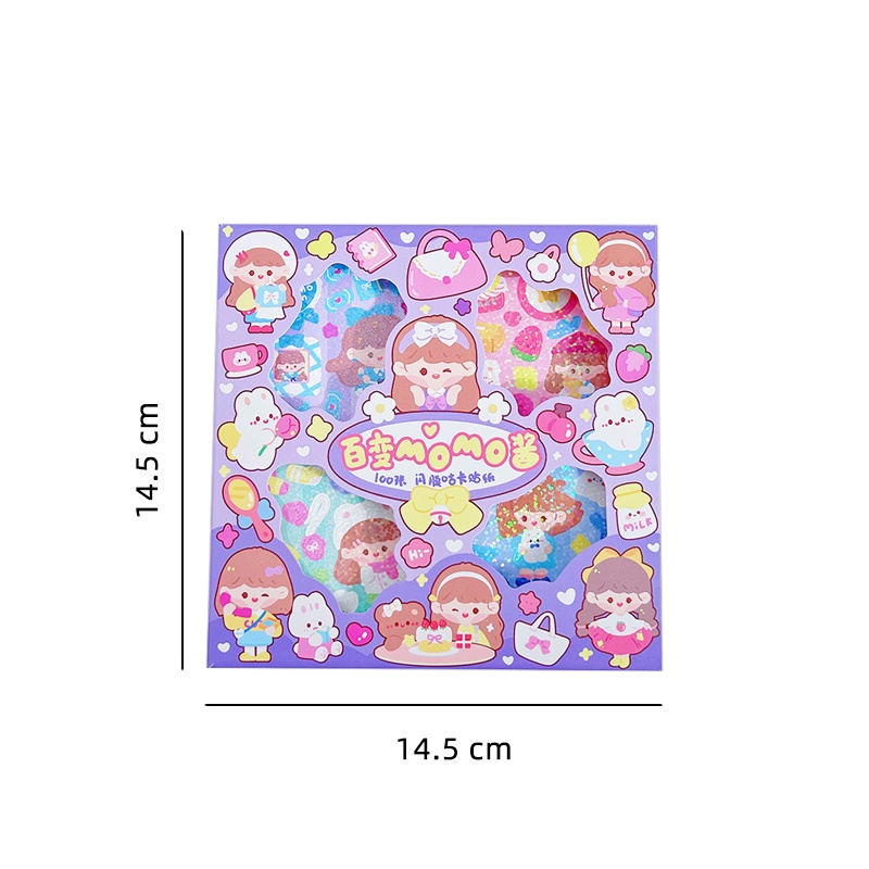100 Sheets Boxed Cartoon Glittering Stickers Student Decorative DIY Material Stickers Set