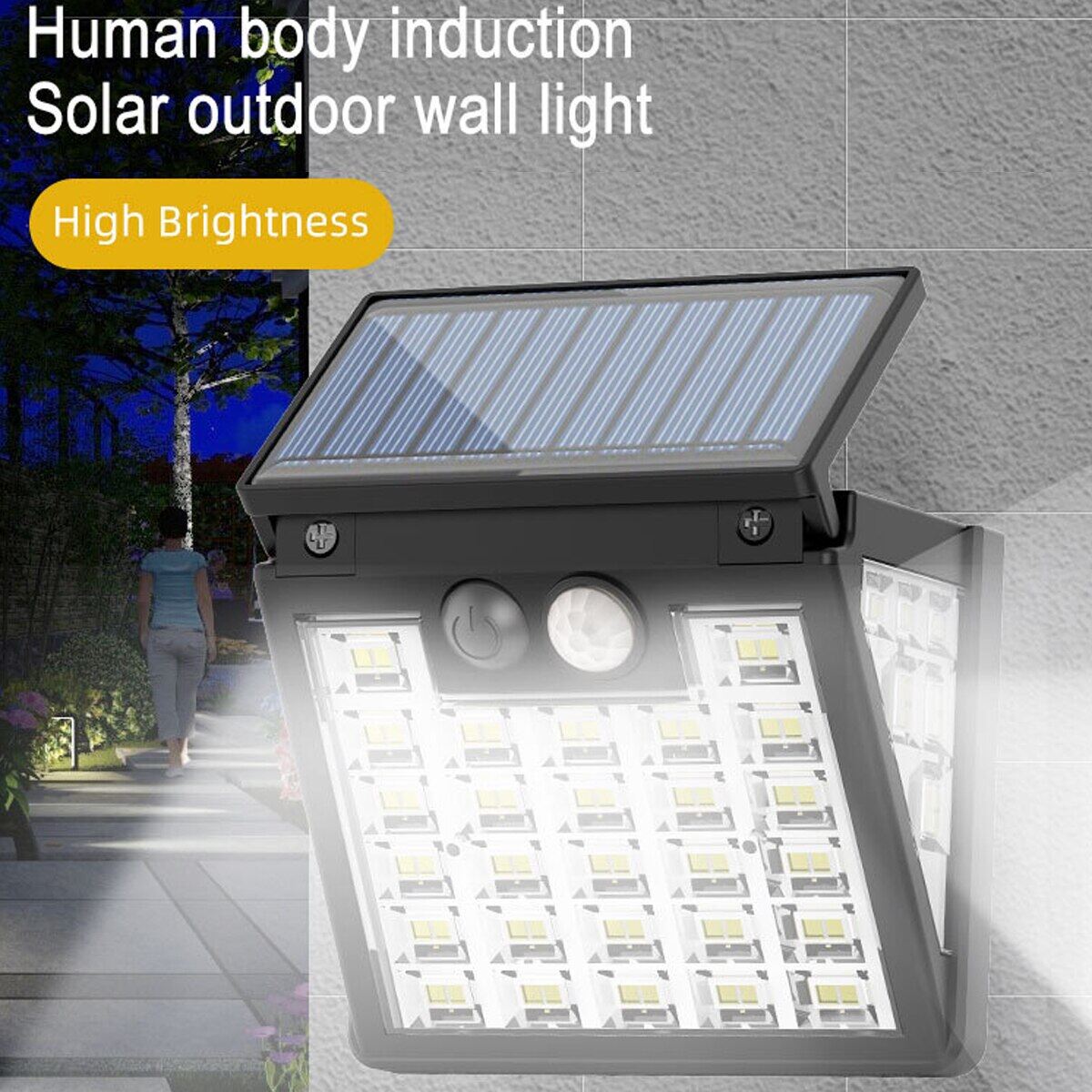 Solar Light Outdoor with 72LEDs Motion Sensor Wall 3 Lighting Modes Light Solar Fence Light IP65 Waterproof Solar Patio Light