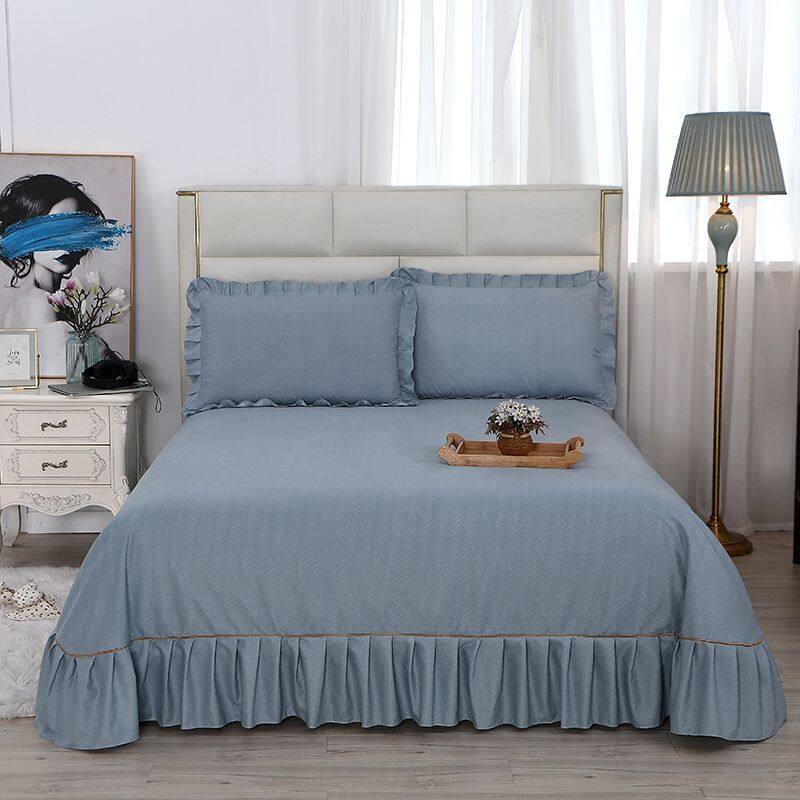 Thickened Bedspread Solid Color Thick Bedspread European Ruffle Round Corner Bedspread One Piece 1.5 Bed 1.8 Bed