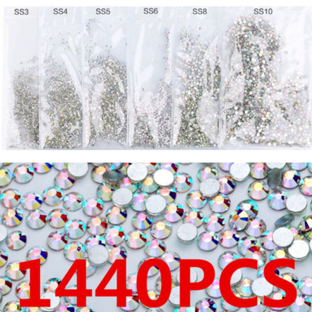 Lot 1440Pcsเล็บด้านหลังแบนArt Rhinestones Glitterเพชรอัญมณี3Dเคล็ดลับDIY Decor