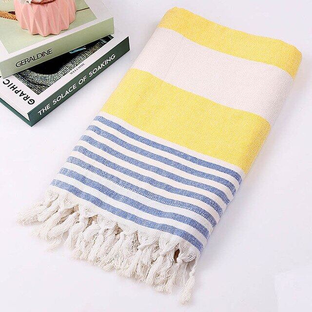 Striped Cotton Extra Large Turkish Bath Towel with Tassels Travel ...