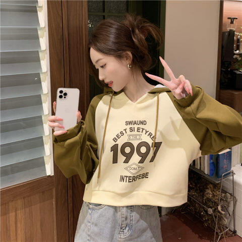 HengShanYuan Thin sweatshirt women's hooded print stitching double cap