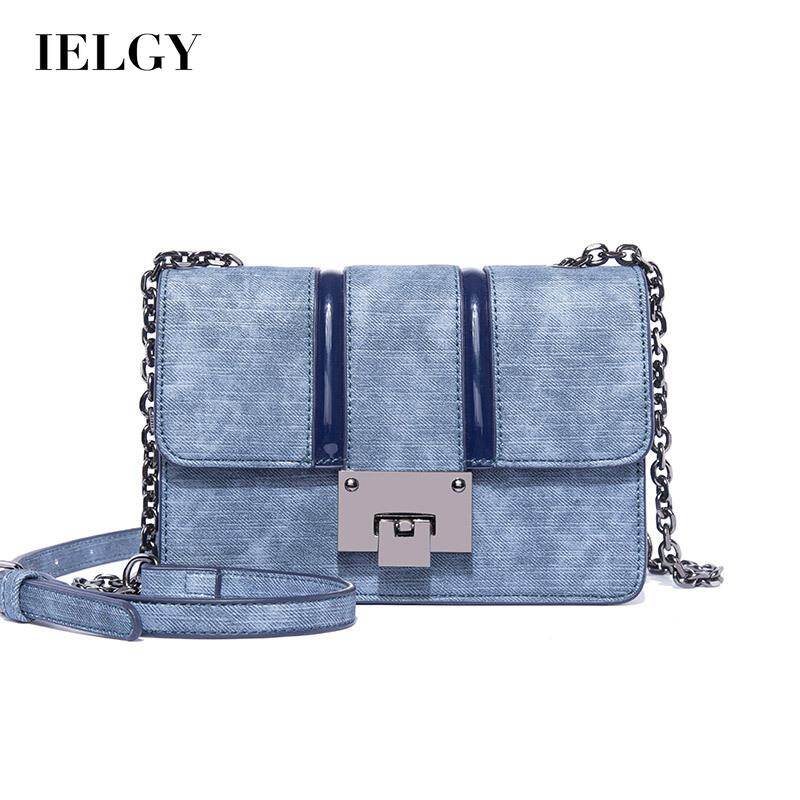 IELGY small fresh chain bag women's fashion all-match blue contrast stitching denim small square bag