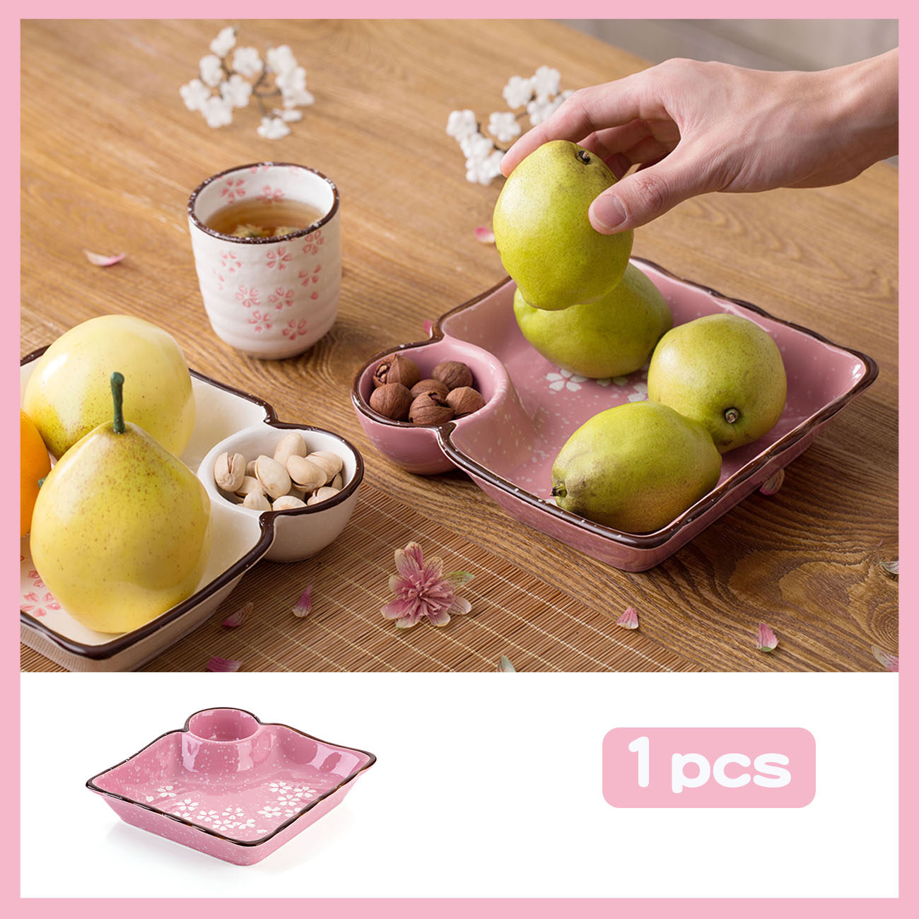 CNMF Household Dish Square Large Ceramic Dumpling Plate Vinegar Dish Grid Tray