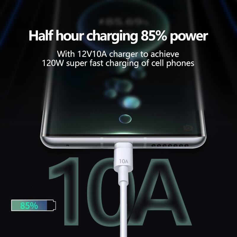 120W 10A loại USB C cáp siêu nhanh cáp cho Huawei Xiaomi POCO Huawei nhanh chóng sạc nhanh USB-C Cáp sạc dây dữ liệu