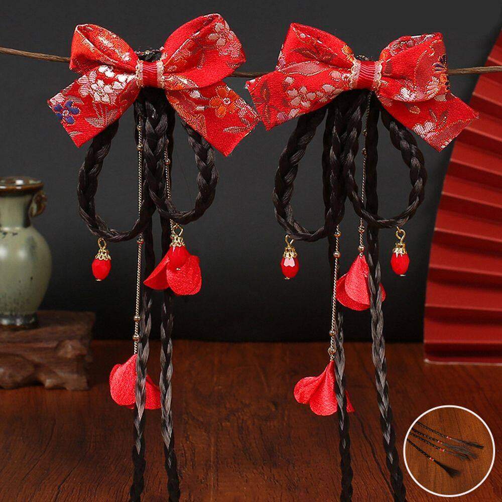 LITTLE All-match Sweet Red Flower Chinese Style Hair Clip Tassels Autumn Winter Headwear Hanfu Headdress Baby Wig Hairpin Bow Hair Clip Child Hair Accessories New Year Headdress