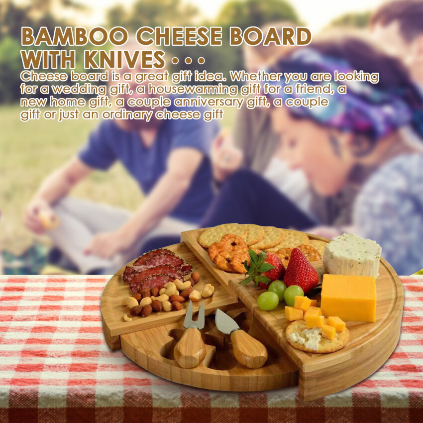 Bamboo Cheese Board , Cheese Board Gift Set，High-Quality Bamboo Wood Serving Board