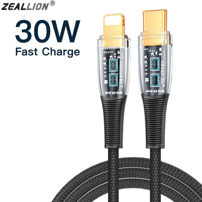 Zeallion 30W Fast Charging USB C Cable for iPhone Models iPad MacBook PD Type C Cable Lightning Wire