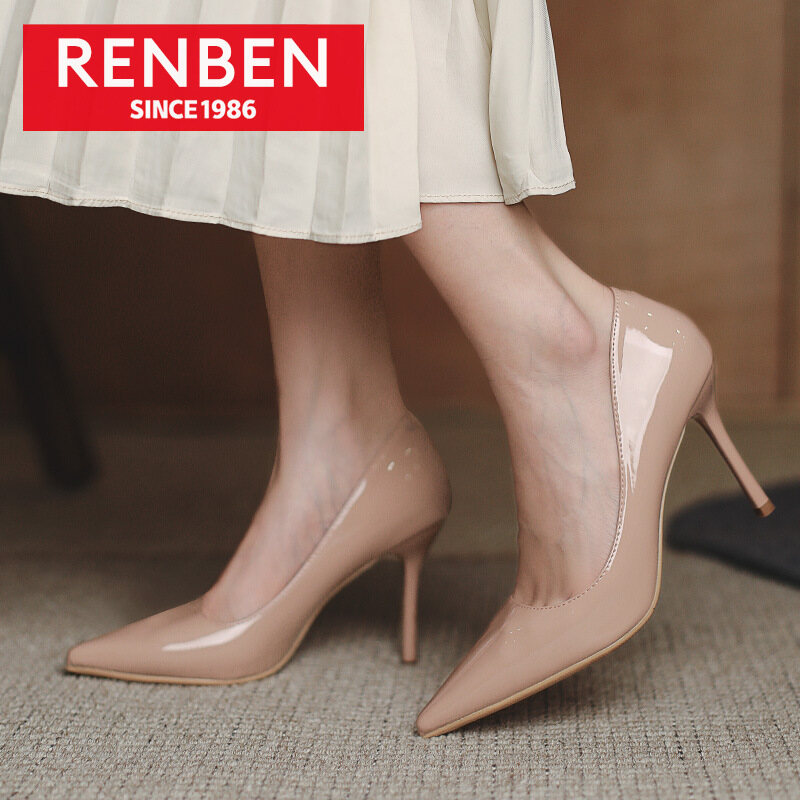 WGB RENBEN High heels stiletto new patent leather French pointed toe shallow mouth all-match professional temperament women's shoes