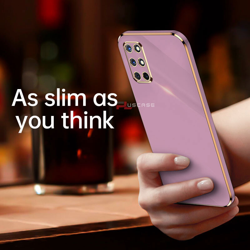 PlusCase for OnePlus 9R 6D Plating Soft Case Lens Protector Square Frame Silicone Glossy Shockproof Phone Back Cover