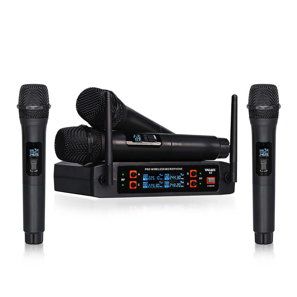 Hệ thống micro không dây cầm tay TKL K8 4, dành cho hội nghị tại nhà, có micrô động tần số cố định VHF
