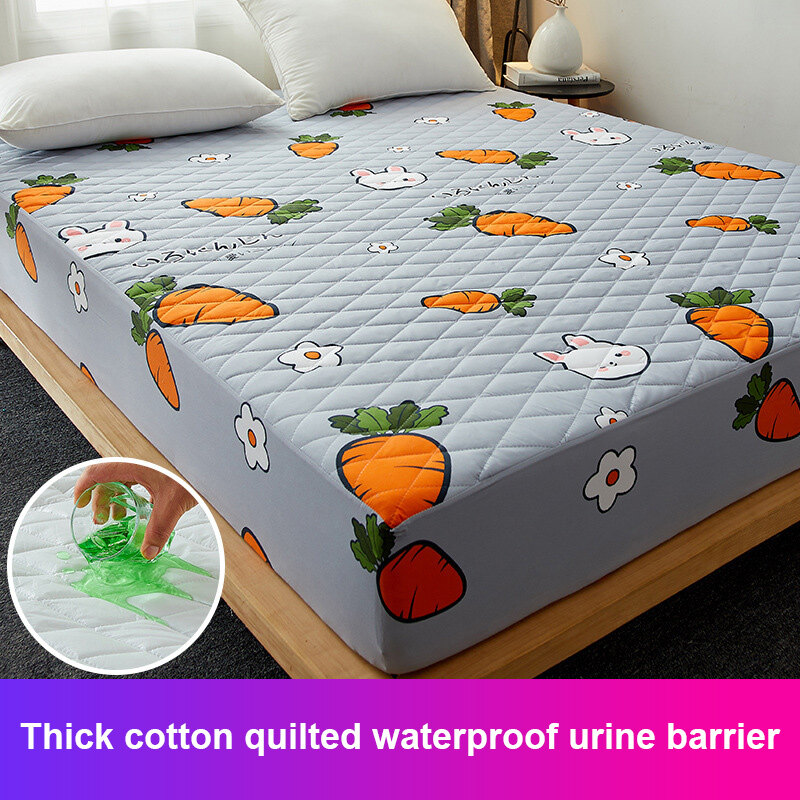 【JJT】Waterproof Mattress Protector Cover Cartoon Printing Fitted Bedsheet Line stitching process Elastic Bed Cover Single/Twin/Queen/King Size 90x200cm/120×200cm/150×200cm/180×200cm Suitable Mattress(Depth) 28cm