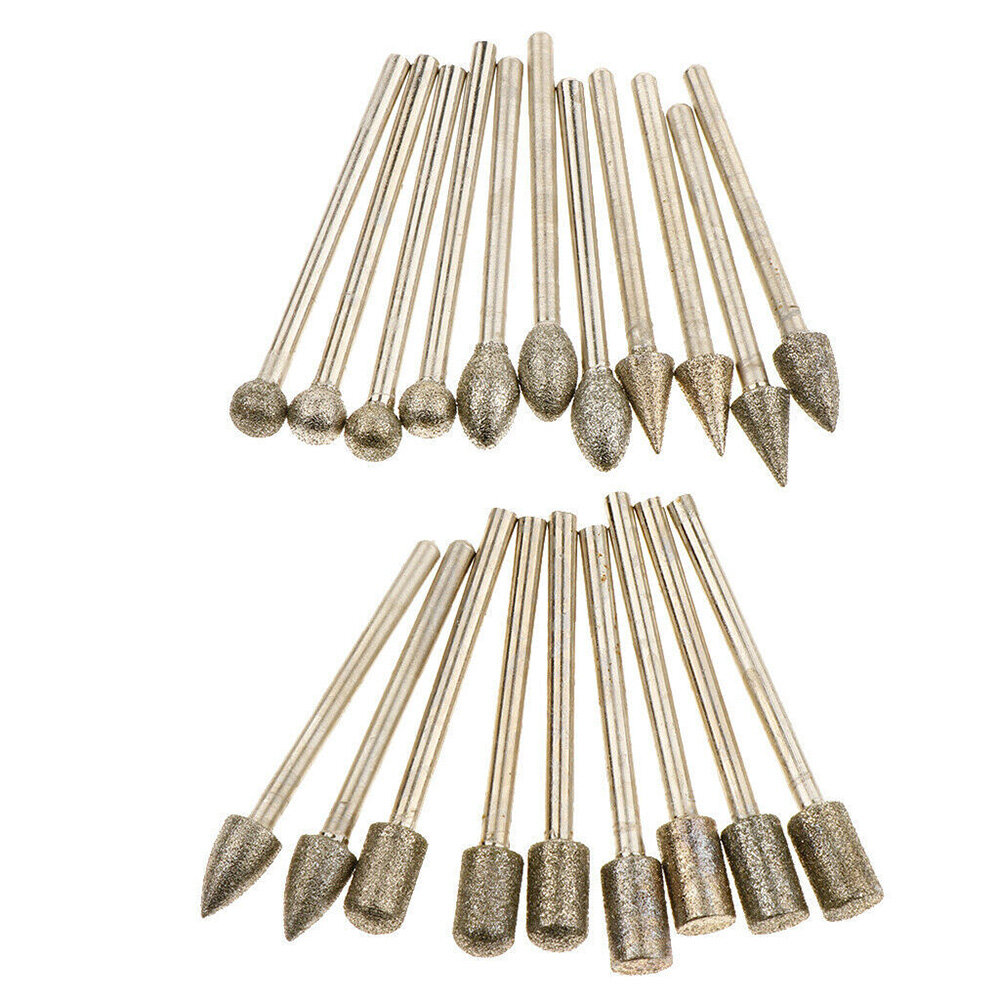 BilingBling 20 pcs practical Grinding Head Grit Diamond Burr Set Drill Bits Set for Dremel Rotary Tools for plastic wood glass metal ceramics tile marble granite stone