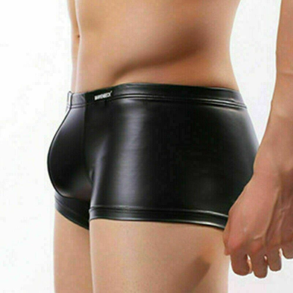 Mens Slimfit Style Boxer Summer New Low Waist Patent Leather Shorts Fashion Four Corners Briefs M to XL