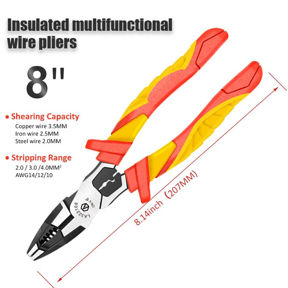 LAOA Insulated Pliers Set Needle Nose Wire Cutters Crimping Cable Shearing Withstand Voltage 1000V German VDE Certification