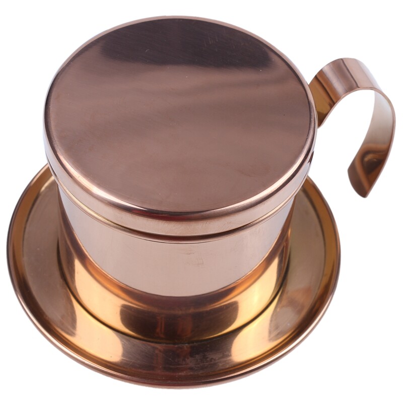 Stainless Steel Vietnamese Coffee Filter Single Cup Vietnam Hand Punch Pot Drip Filter Coffee Pot Vietnamese Coffee Pot Drip Filter Cup Family Outdoor Use Rose Gold