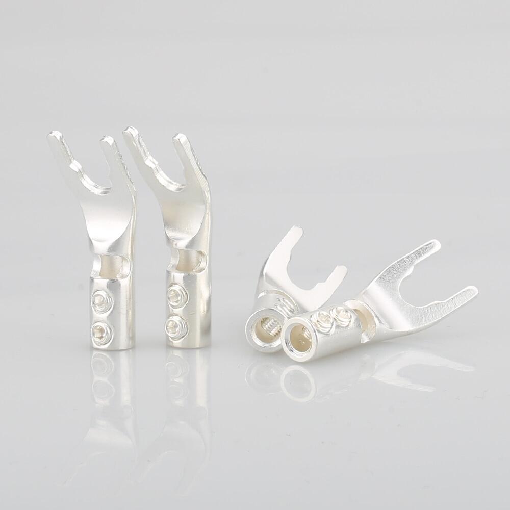 8Xaudiocrast Pure Copper Silver Plated Spade Plug Speaker Cable Wire Connector Hifi Fork Connector