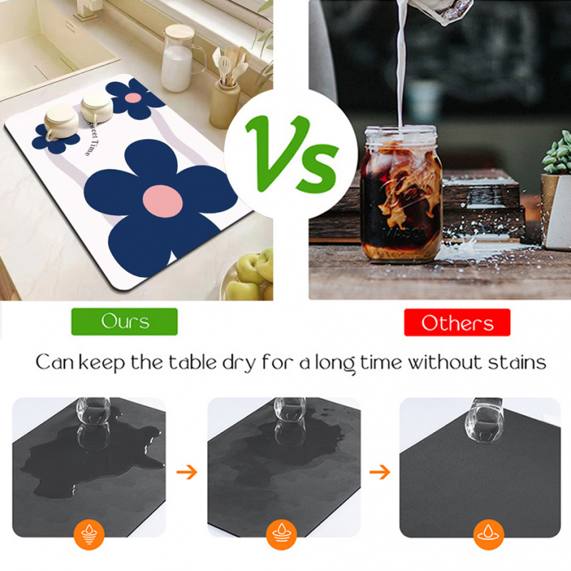 Kitchen Absorbent Mat Countertop Quick Drying Mat Sink Rubber Backed Absorbent Pad Non-slip Technology Cloth Pad