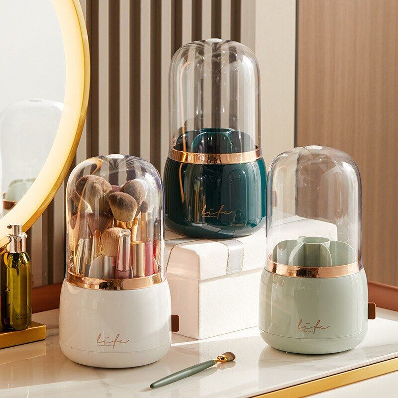 Makeup Brushes Holder 360° Rotating Portable Make Up Tools Jewelry Container Desktop Makeup Organizer Cosmetic Storage Box
