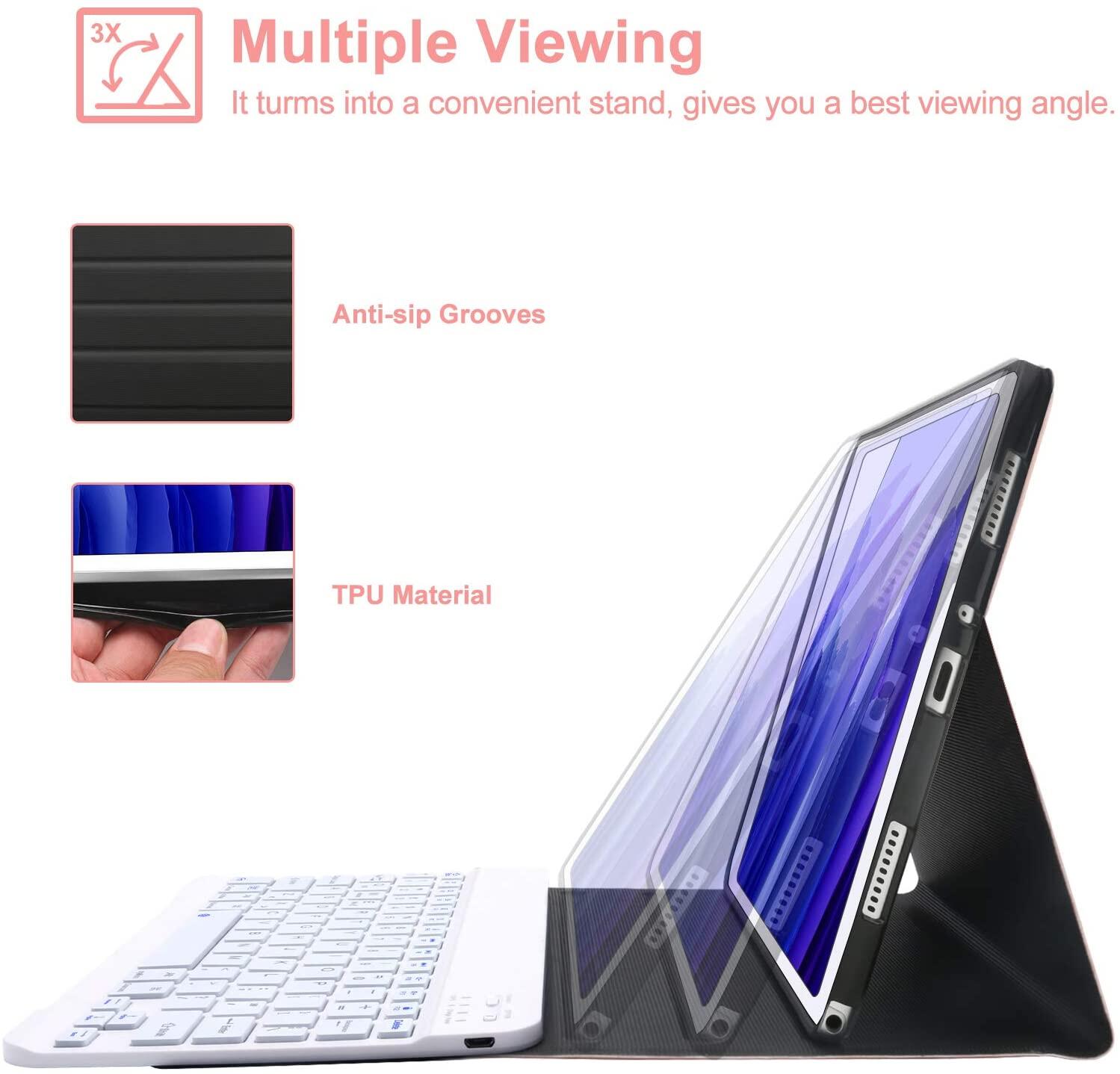Vỏ bàn phím có chuột bluetooth cho Tab Samsung S9 Plus 2023, Tab S8 Plus 2022, bàn phím không dây có thể tháo rời với nắp giá đỡ trọng lượng nhẹ mỏng cho Galaxy Tab S9 FE Plus, Tab S7 FE/Tab S7 Plus 12.4 inch