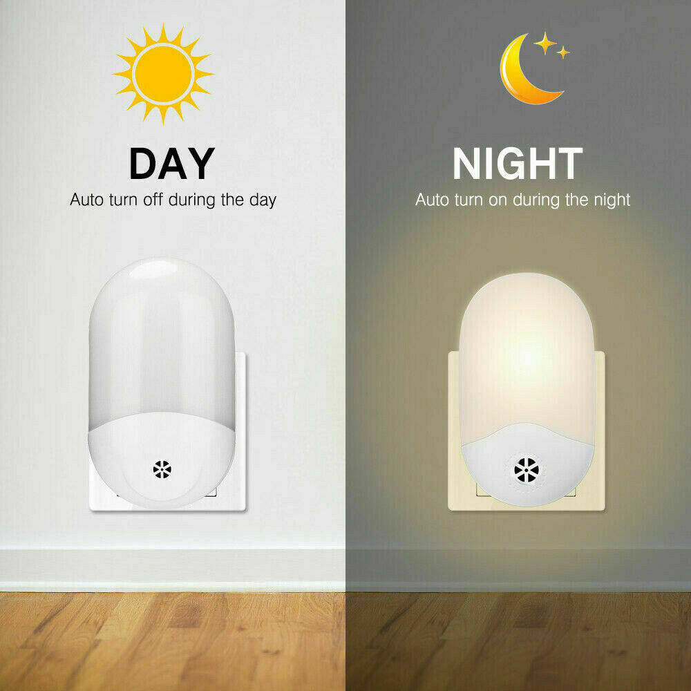 Tự Động LED Night Light Tường Cắm Trong Dusk Để Bình Minh Cảm Biến Ánh Sáng Đèn Trắng Ấm UK/EU Cắm